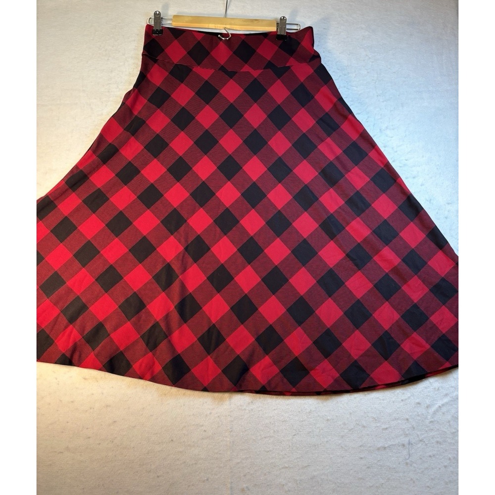 Chaps Buffalo Plaid Elastic Waist A-Line Skirt Women's Sz S Red Black Stretch